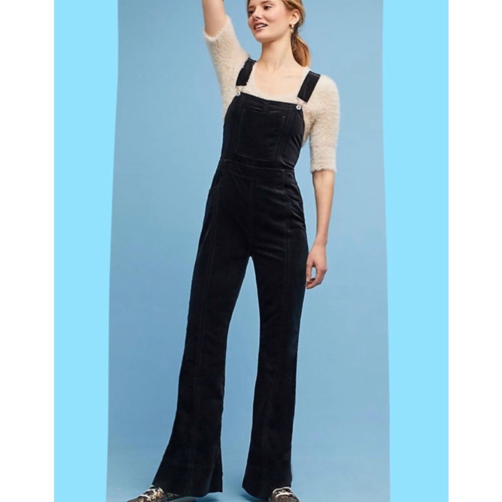 Anthropologie Pilcro and the Letterpress black velvet overalls SZ 29 - Picture 1 of 9